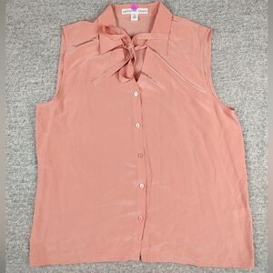 Josephine Chaus Peach Sleeveless Tie-Neck Blouse 14 Silk